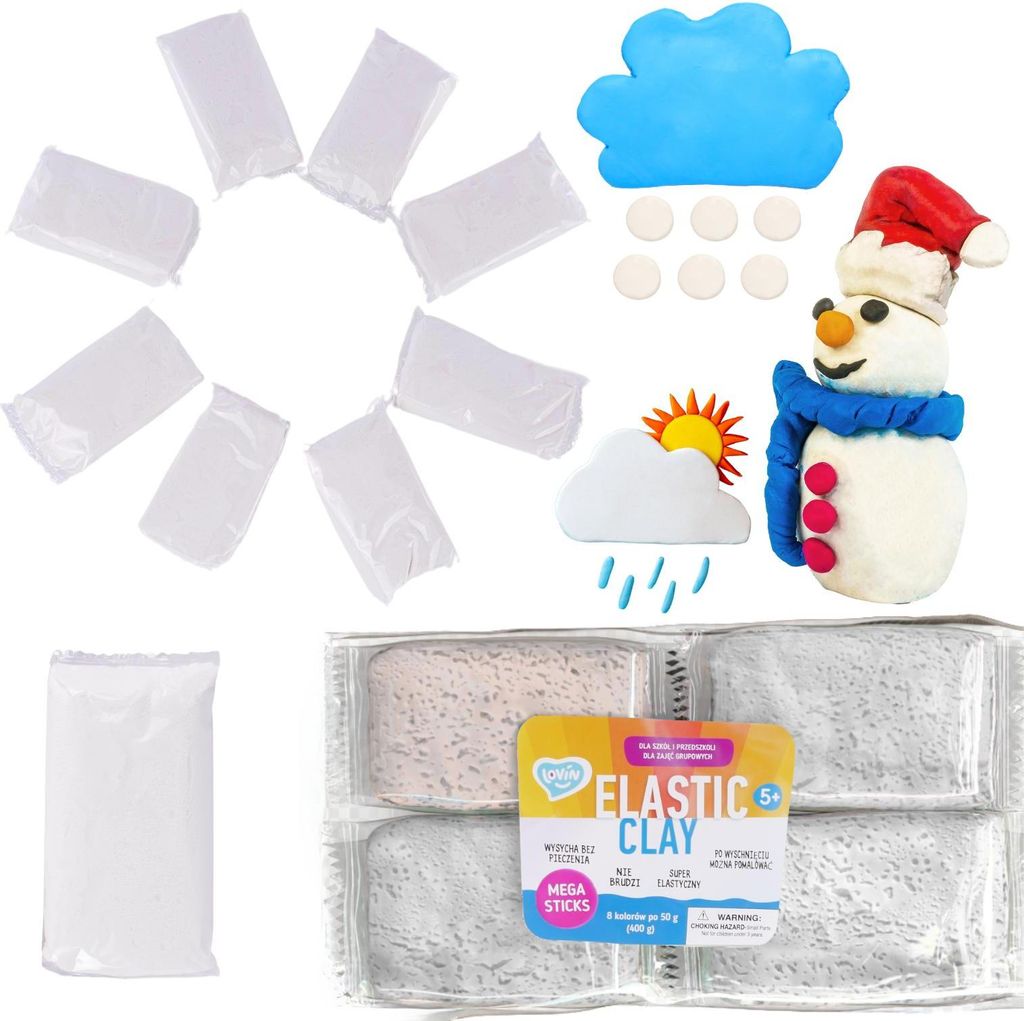 Set aus Knete, Modelliermasse, Plastilin weiß, 8-tlg. 70165