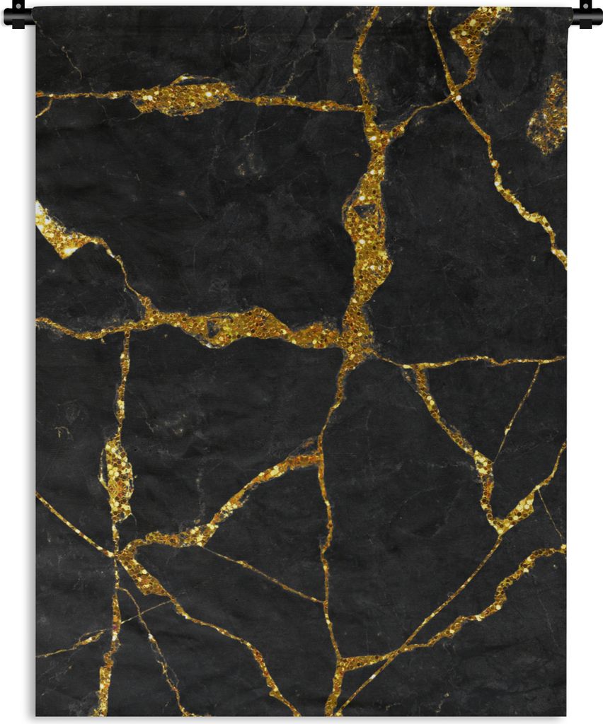 MuchoWow Wandteppich Wandbehang Marmor - Gold - Schwarz - Marmoroptik - Glitter 120x160 cm Tapisserie Dekoration Wandtuch - Wohnzimmer - Moderne
