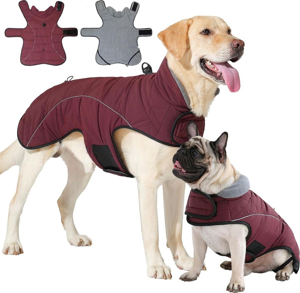 Mantel Hund Wasserdicht Hundemantel Warm Winter Hundejacke Fleece Hunde Pullover Wintermantel mit D-Ring Reflektierend Hundemantel mit Klettverschl...