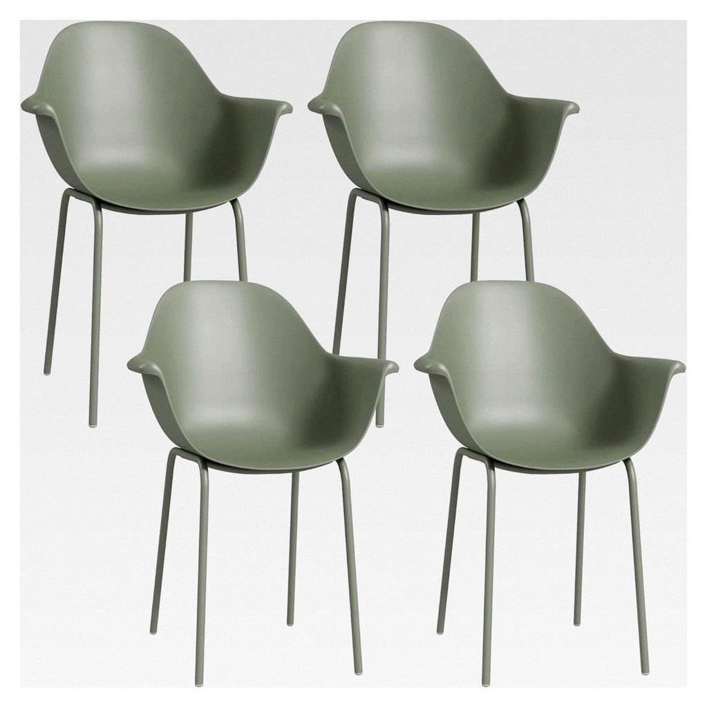 Gartenstuhl 4er-Set, mit Rückenlehne und Armlehnen, wetterfest, bis 120 kg, Kunststoff/Metall, Grün, für Balkon und Garten