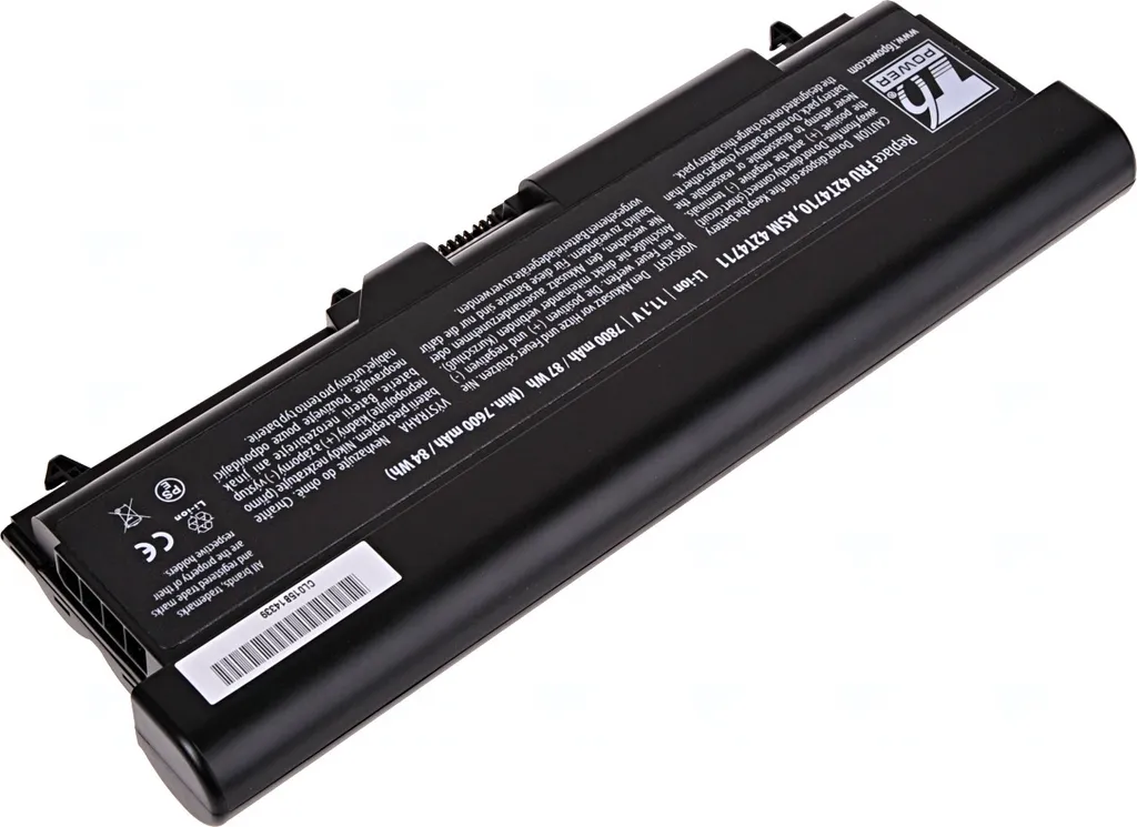 Batteria T6 Power Lenovo ThinkPad T410, T420, T510, T520, L410, L420, L510, 7800mAh, 87Wh, 9 celle