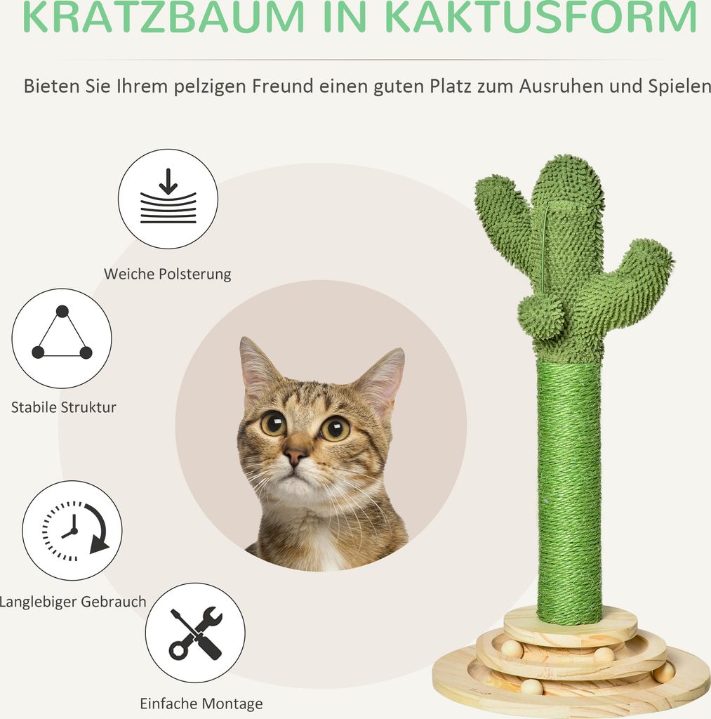 PawHut Katzen Kratzbaum Kaktus Katzenbaum Kiefernholz Sisal Produktbild 4