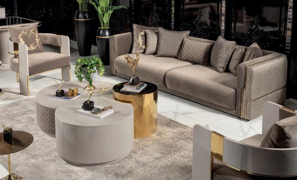 3tlg Sofa Sessel Couchtisch Wohnzimmer Einfarbig Design Moderne Stoff Luxus Neu