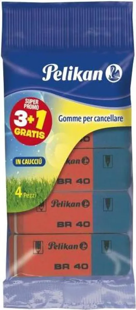 Gomme Mixte Crayon et Encre Pelikan BR 40 - Lot de 4 Gommes de Bureau