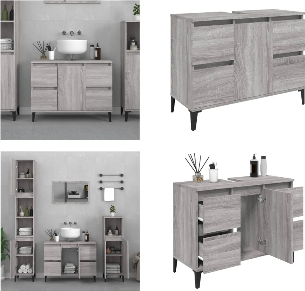 Base Lavabo 80x33x60 cm Grigio Sonoma | Mobile Bagno Robusto - 1