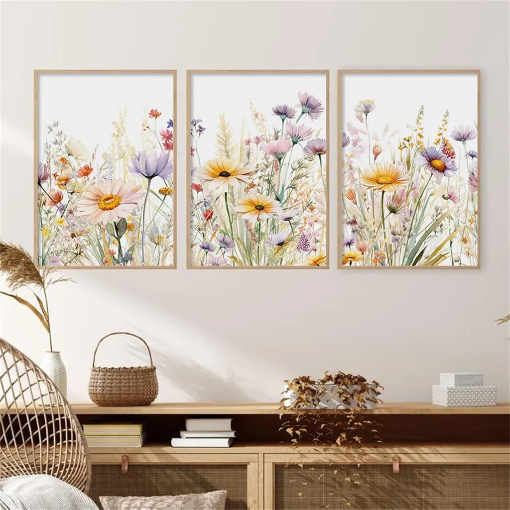 Impression sur Toile Fleurs de Pâquerettes : Triptyque Mural de Qualité - 3