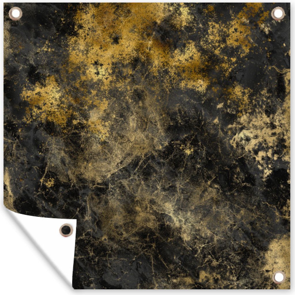 MuchoWow 50x50 cm Outdoor-Poster Gartendeko Sichtschutz Garten Poster für den Garten Marmor - Gold - Schwarz