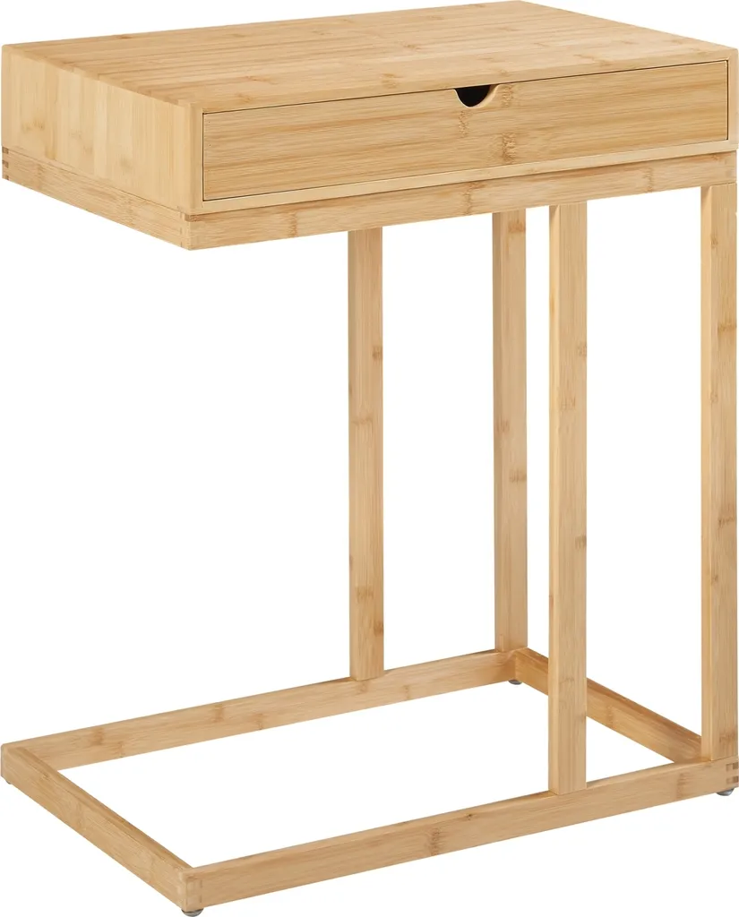 Support PC portable Kåfjord en bambou véritable avec tiroir de rangement