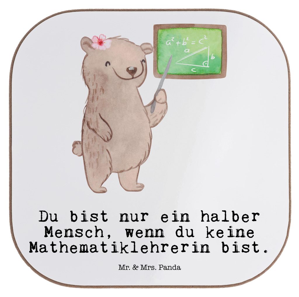 Mr. & Mrs. Panda weinflaschenuntersetzer Mathematiklehrerin Herz - Weiß - Geschenk, Spruch, Referendariat, gläseruntersetzer, bieruntersetzer, Un...