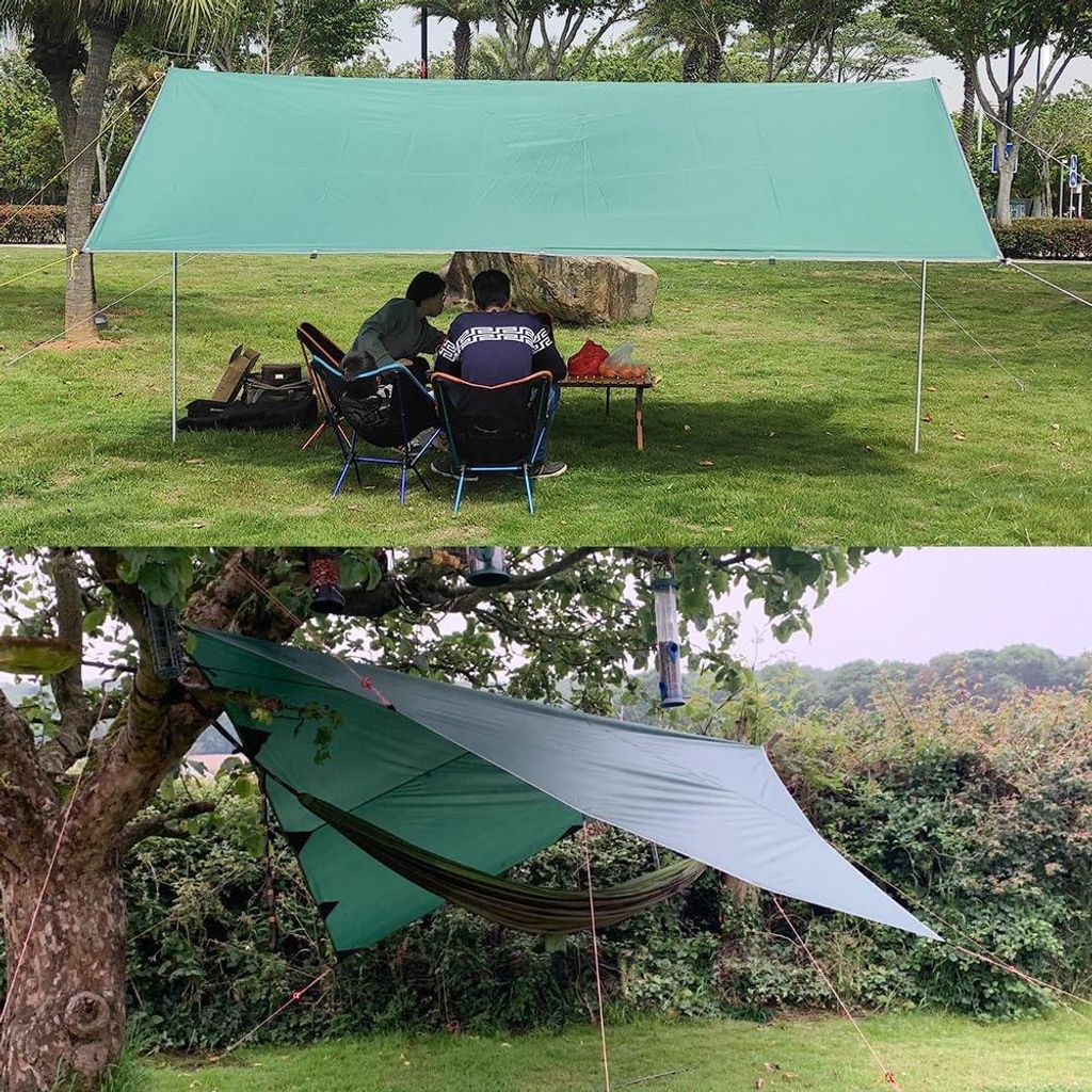 Zeltplane 3 x 4 m Abdeckplane Hängematte leicht wasserdicht UV-Schutz Outdoor Wandern dunkelgrün