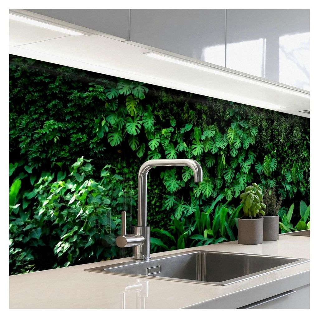 Küchenrückwand 60x250 cm Selbstklebend Küchen Wand Natur - Wald - Grün - Monstera