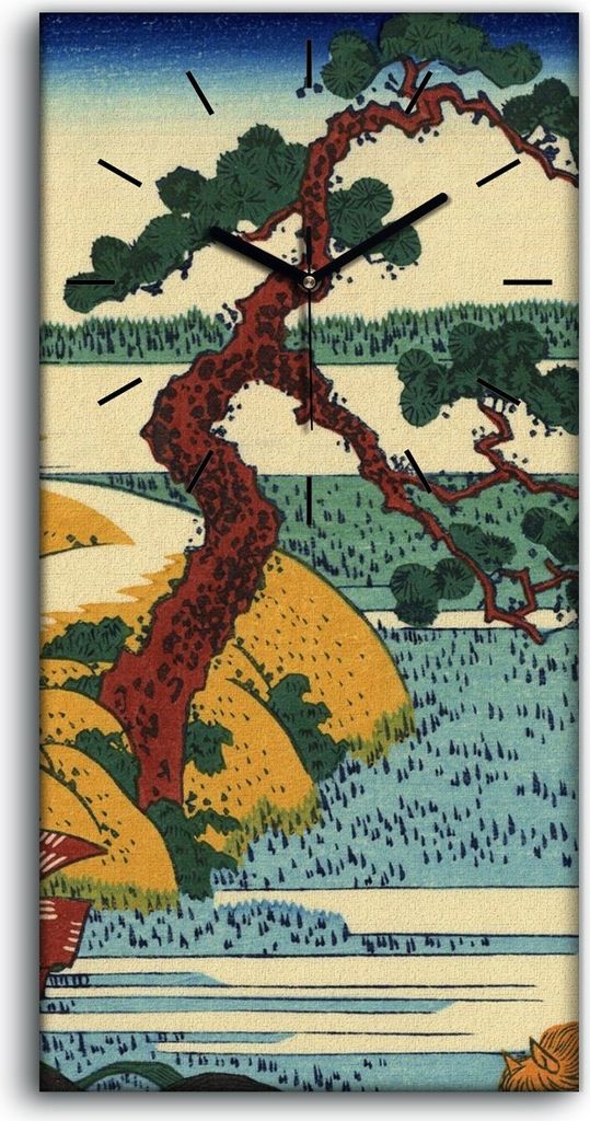 Wandbild Leinwand Bilder mit Uhr 30x60 Die Felder von Sekiya Hokusai Ukiyoe - schwarze Hände