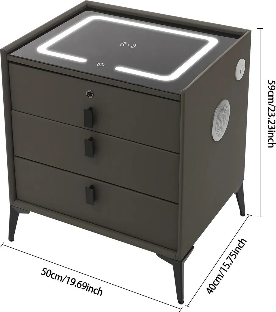 Table de nuit connectée marron : recharge sans fil et son Bluetooth - 6