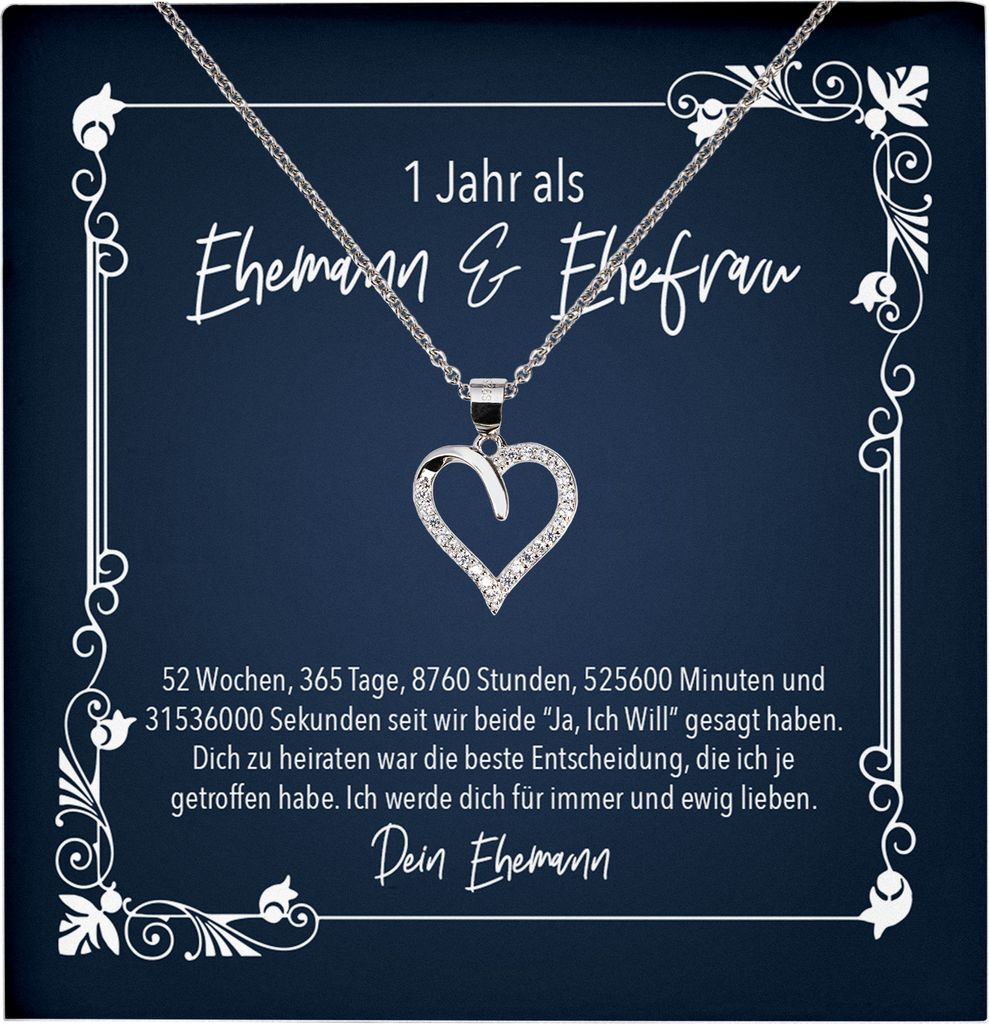 22Feels Echt Silber Halskette - Erster Hochzeitstag Geschenk für Ehefrau Schmuck Set Frauen Romantisch 1 Jahr- Herz Anhänger, Karte