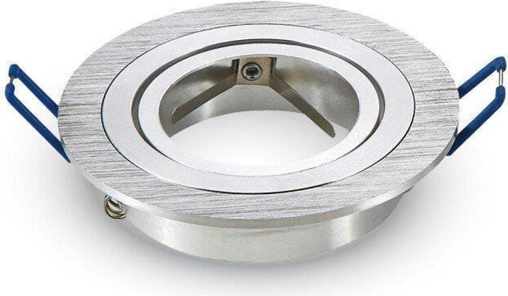 A close-up studio shot of a silver recessed spotlight fixture.