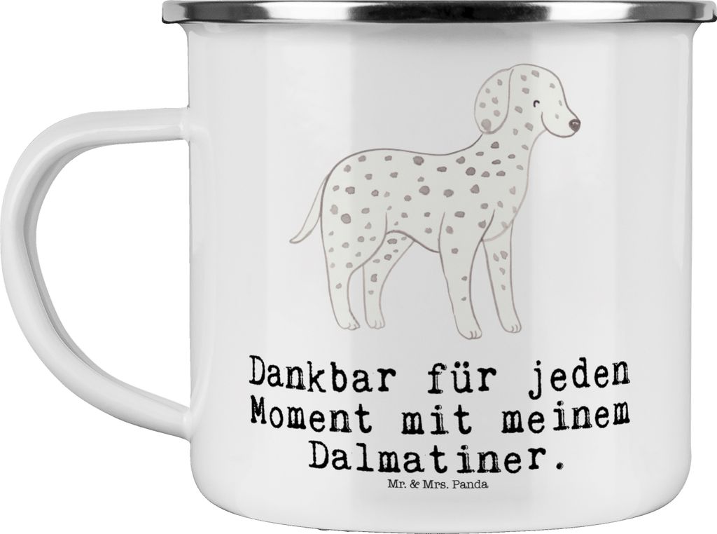 Mr. & Mrs. Panda Campingtasse Dalmatiner Moment - Weiß - Geschenk, Dalmatinac, Emaille Tasse, Outdoor Becher, Pott, Teetasse, wanderbecher, Haferl