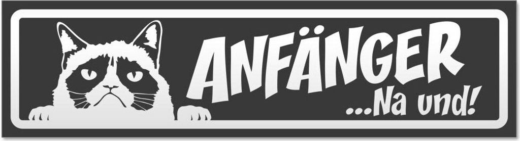 Kiwistar - Autoaufkleber - Dunkelgrau - 60 x 16 cm - Anfänger NA und Katze invertiert - Hinweis Aufkleber Sticker für Auto, Kfz, Fahrrad, PKW, LKW
