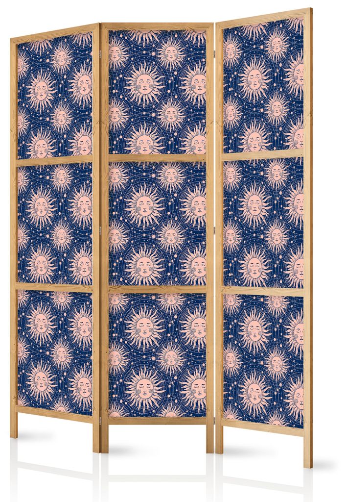 Muralo Japanischer PARAVENT 3-teilig Raumteiler klappbar PREMIUM-Vliesleinwand SONNEN für Schlafzimmer 135cmx172cm