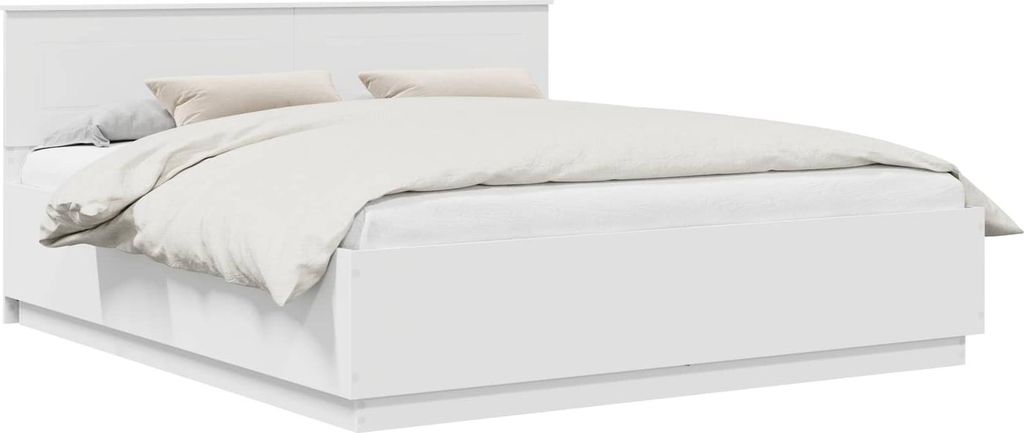 (Design 2026) Bettrahmen mit LED-Lichtleisten Weiß 180 x 200cm Holzwerkstoff - HOMMIE 831728 - Klassische BettenJugendbett Tagesbett