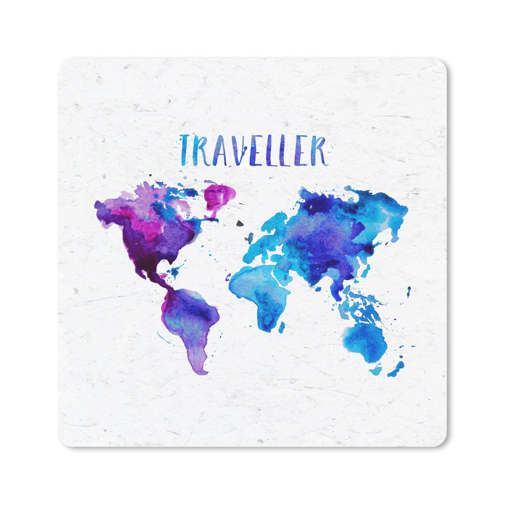 MuchoWow Mauspad Mousepad Weltkarte - Aquarellfarbe - Reisen 30x30 cm - Mousepads - Maus Mat - Pad - Mausunterlage - Gaming