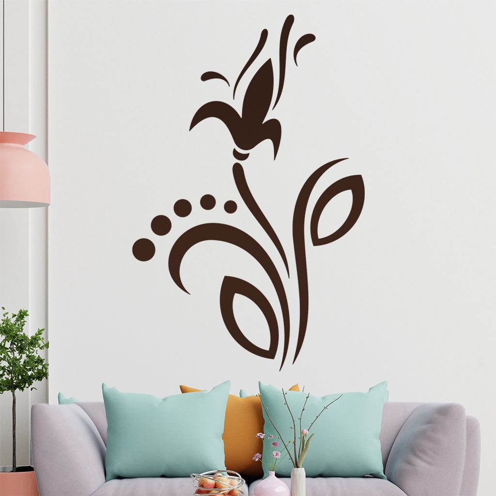 Blume - Linien Punkte Wandtattoo in 6 Größen - Wandaufkleber Wall Sticker - Dekoration, Küche, Wohnzimmer, Schlafzimmer, Badezimmer