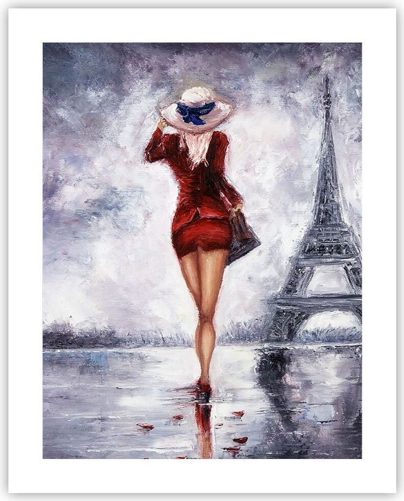 Poster - Poster ohne Rahmen - Frau Turm Eiffel - 40x50 cm - Wand Bild - Wanddeko - Wandbilder - Kunstposter - Wandposter - Bilder - Kunstdruck - Wa...