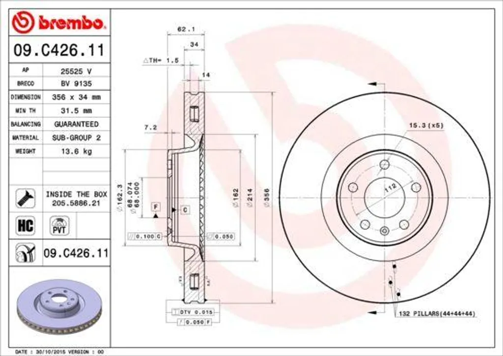 Disque de Frein High Carbon Brembo 09.C426.11 avec Vernis de Protection