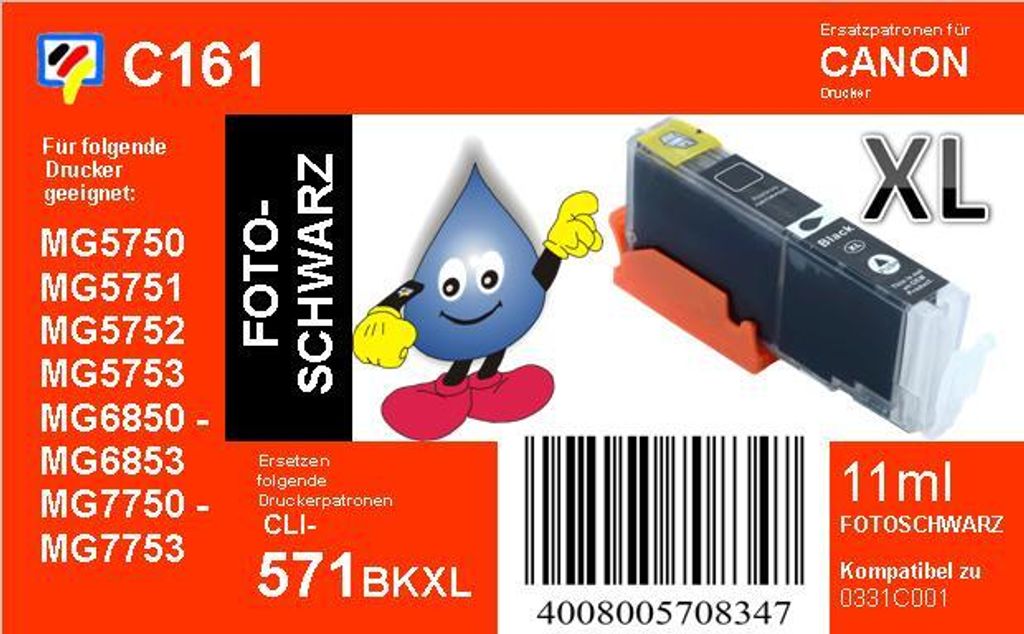 CLI-571BKXL Dr. Inkjet Ersatzpatrone schwarz mit 11ml Produktbild 