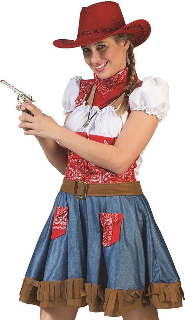 Cowgirl Kostüm "Arizona" für Damen - Blau Rot | Cowboykostüm Kleid Größe: 36/38