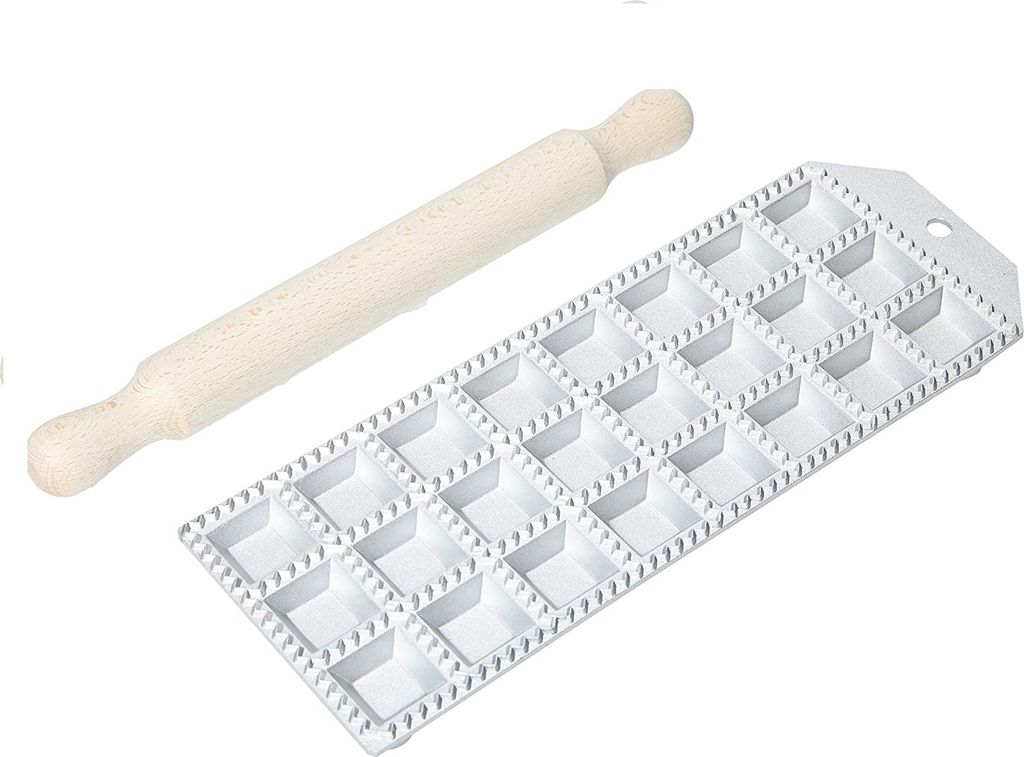 Ravioliform Alu 24er klein (quadr.) mit Nudelholz