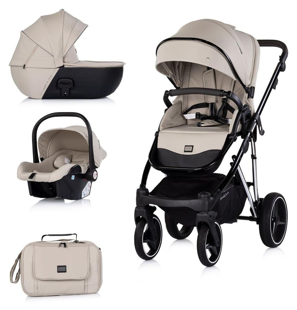 Chipolino Kombikinderwagen 3 in 1 Imperium Babyschale Babywanne Tasche Korb Gurt beige