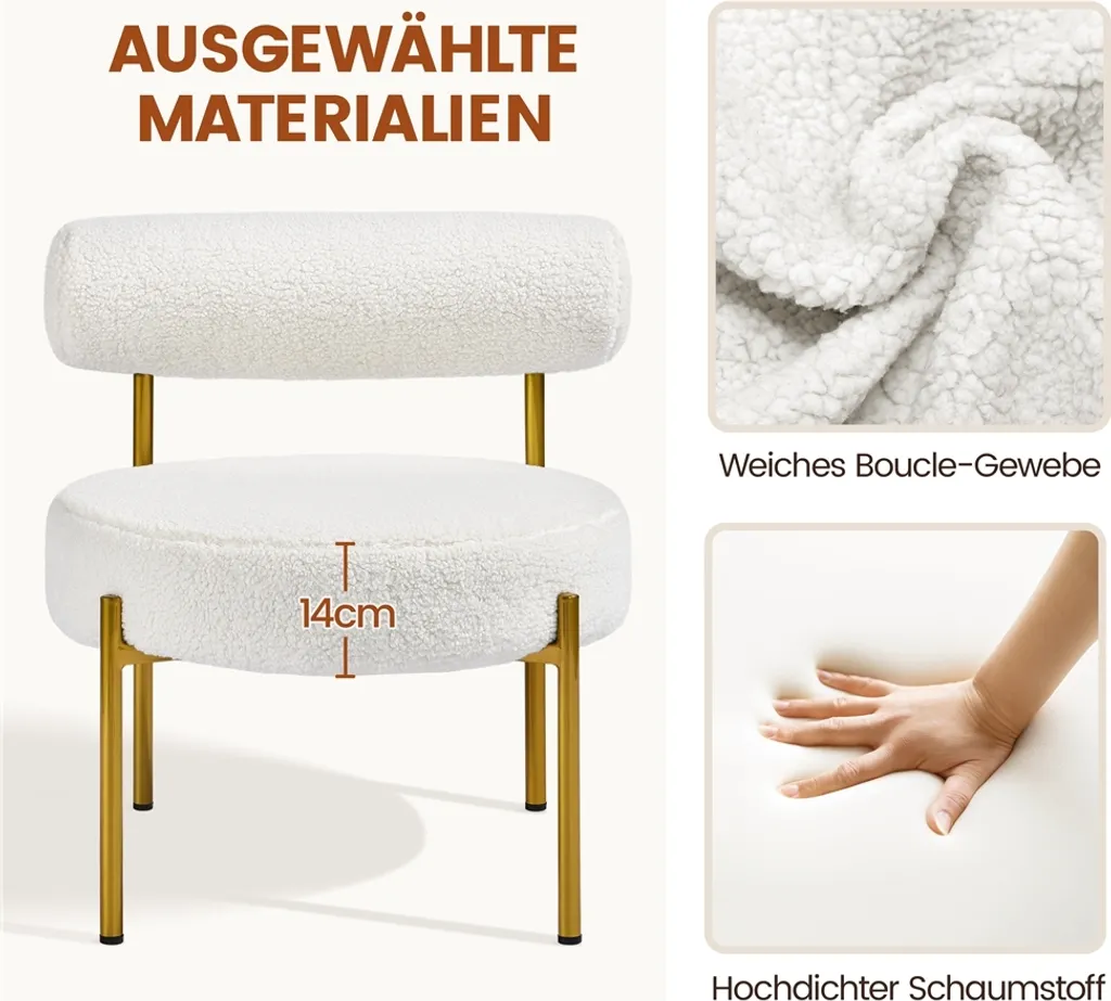 Sedia da Pranzo e Salotto Yaheetech: Bianco Bouclè Reclinabile Chic - 8
