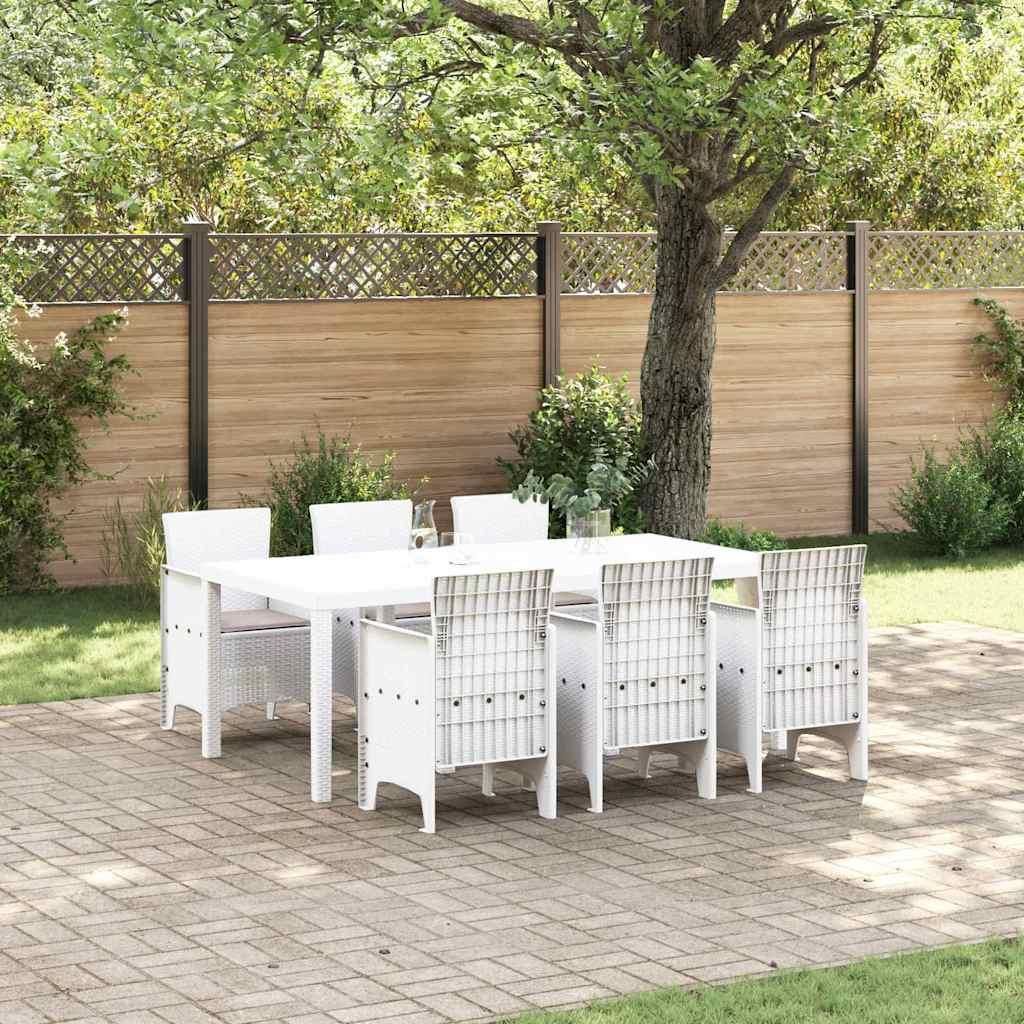 "Rabatt" Garten Essgruppe - Gartenmöbelset - Loungegruppe - 7 pcs Weiß Polt Rattan - Lounge-Dining set CC13512