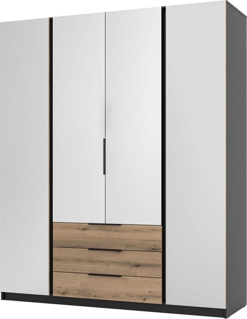 Masseno Drehtürenschrank CAGLIARI 200 cm Kleiderschrank Schlafzimmer Schrank 4-türig mit Spiegel Schwarz