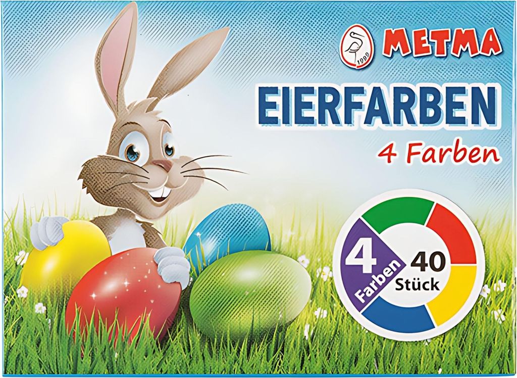 Metma B004 - Eierfarben, 4 Stück, Grün, Rot, Gelb, Blau, Produktbild 