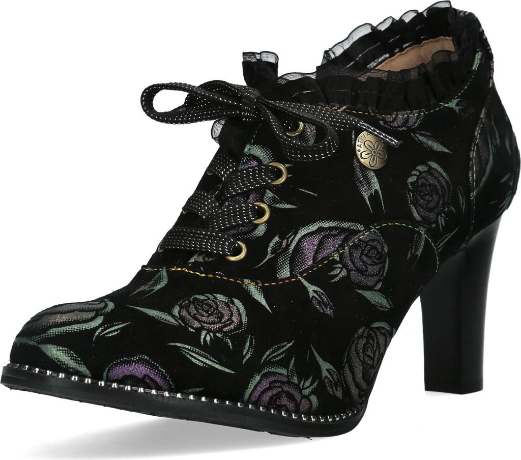 Laura Vita Damen Schnürpumps Hochfront Rüschen und Blumenmuster Alcbaneo 14, Größe:38 EU, Farbe:Grün
