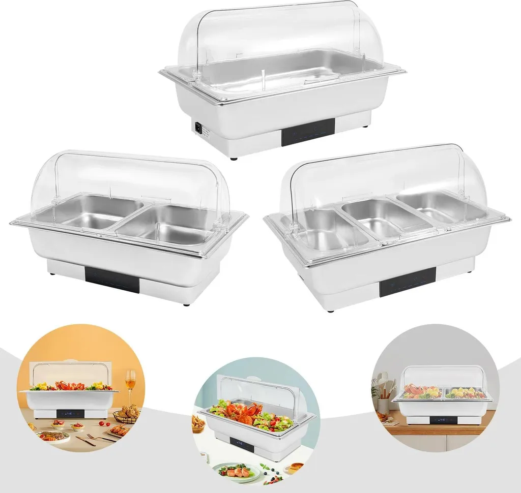 Réchauffeur de buffet 3 bacs 9L en acier inoxydable 600W gris foncé