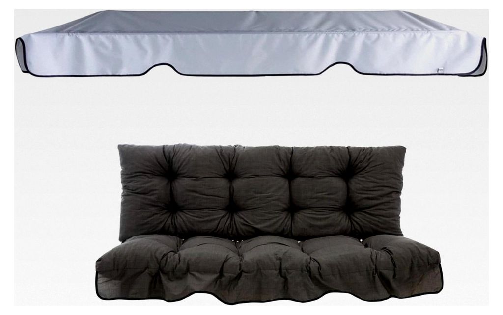 Auflage für Hollywoodschaukel Piemont 150 cm mit Sonnendach, Sitzkissen und Rückenlehne, gesteppt, Polyester, grau