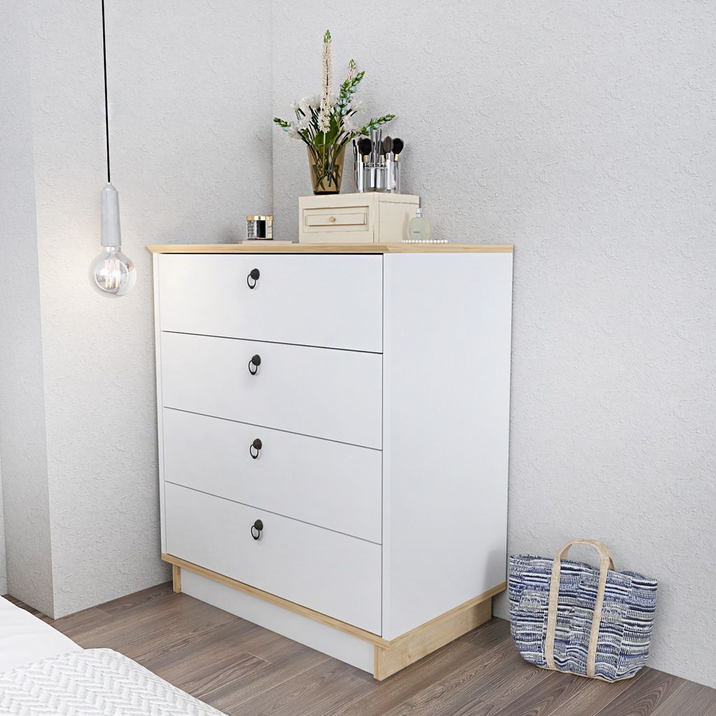 Skye Decor, Sahra - White, Oak, Kommode, Weiß, 100 % MELAMINBESCHICHTETE SPANPLATTEN, 72 x 42 x 83,1 cm