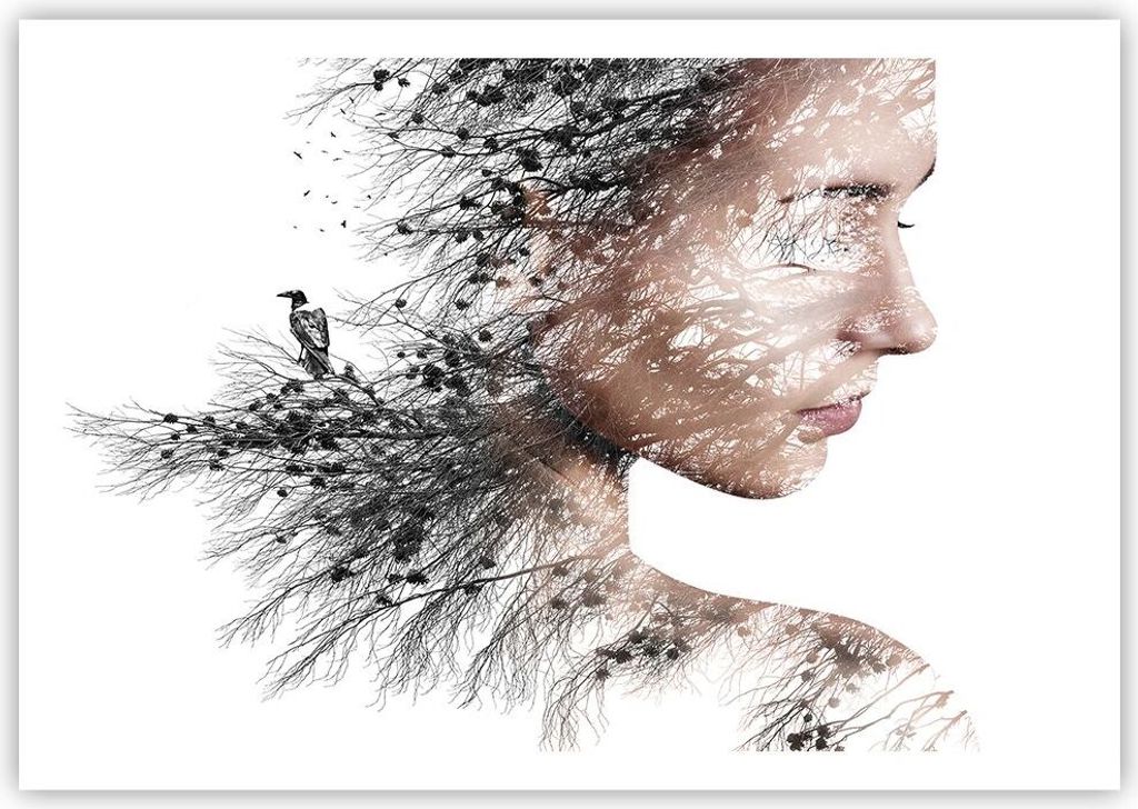 Poster - Poster ohne Rahmen - Frau doppelt Belichtung - 100x70 cm - Wand Bild - Wanddeko - Wandbilder - Kunstposter - Wandposter - Bilder - Kunstdr...