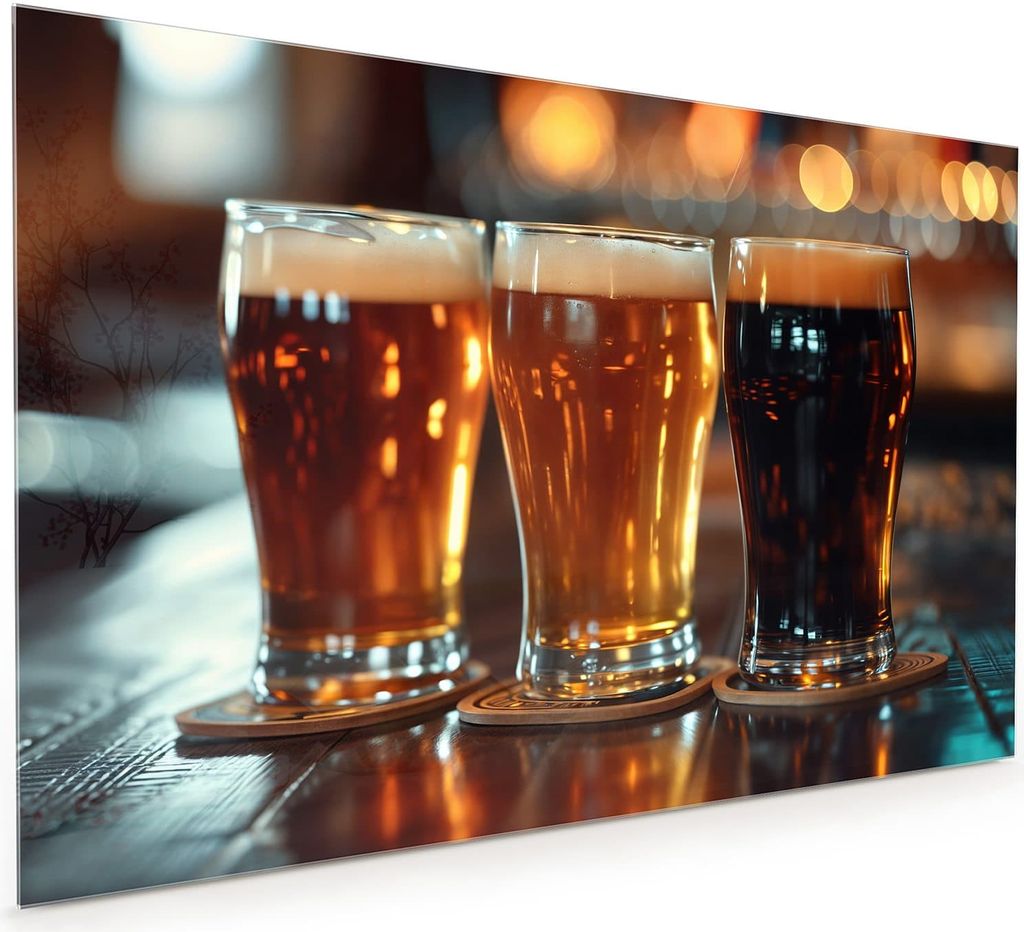 Küchenrückwand Spritzschutz Glas mit Motiv Drei Biergläser Bar 40 x 40 cm