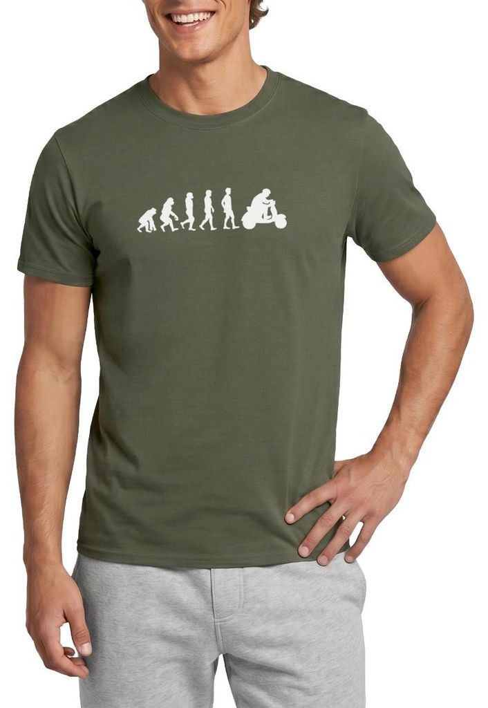 Spreadshirt Evolution Rollerfahrer Moped Motorroller Männer T-Shirt, S, Militärgrün