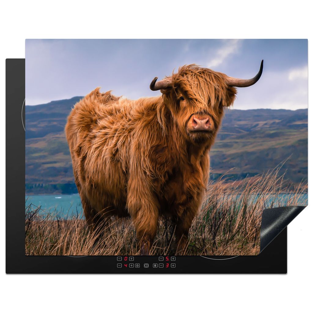 KitchenYeah Herdabdeckplatte Schottische Highlander - Himmel - Natur , 77x59cm, Küche Deko, Glaskeramikkochfeld Herdabdeckung, Abdeckplatte fùr...