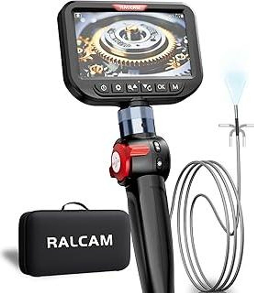 Ralcam Endoskopkamera mit Licht, Endoscope Camera mit 210° beweglichem Kopf, 3.9mm Sonde, 5 HD Bildschirm, IP67 Inspektionskamera, 1,5M Edelstahl-...