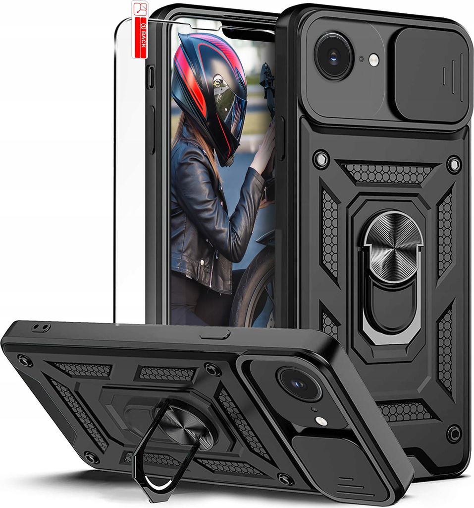 Hülle für iPhone 16e PANCERNE SLIDE RING CASE + GLAS 9H