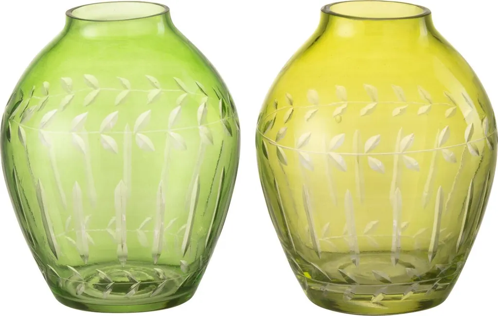 J-Line Vase Boule Feuilles Vert 2 Assorti - Décoration Céramique Design