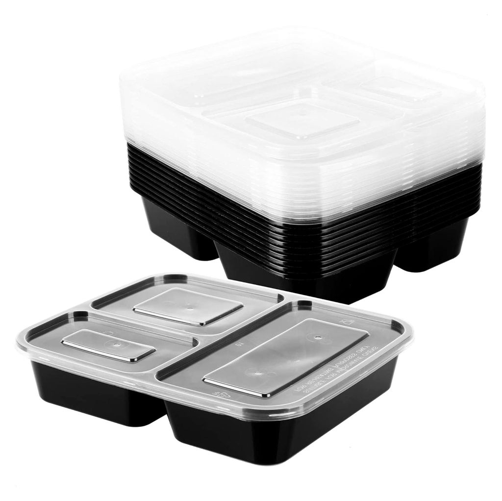 10er Set Vorratsbehälter mit Deckel - Meal Prep Container - 3-geteilte Essensbox