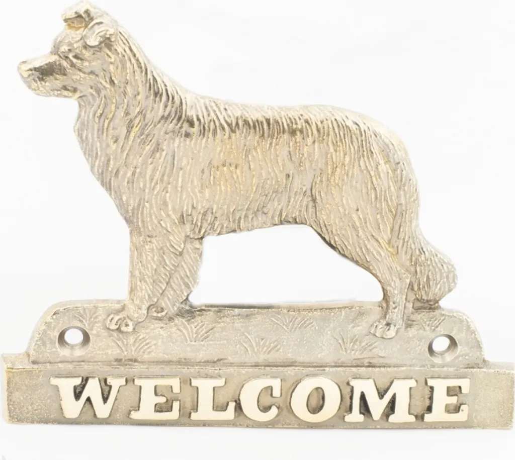 Border collie - targhetta per porta con cane, targhetta di benvenuto in ottone, esclusiva targhetta con la scritta Welcome del marchio Art-Dog