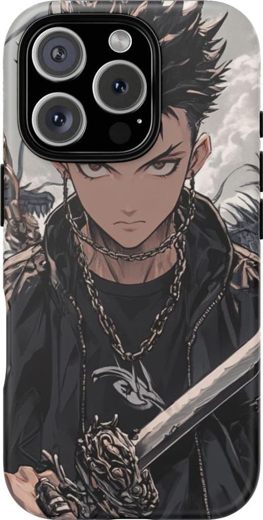Anime-Krieger mit Schwert und Drache – Hülle Kompatibel mit iPhone 16 Pro