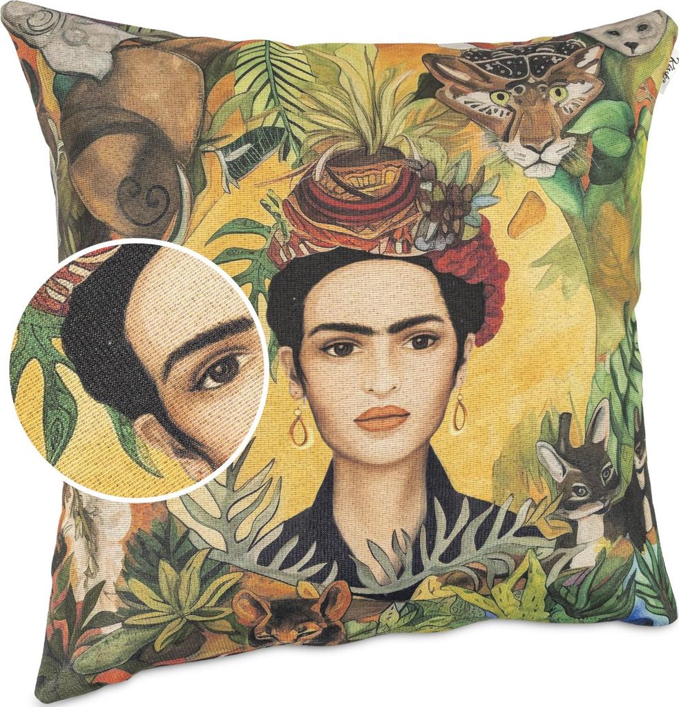 Dekokissen 40x40cm Kissenhülle ohne Füllung Designer Kissenbezug mit Reißverschluss Frida Tiger Gobelin bunt